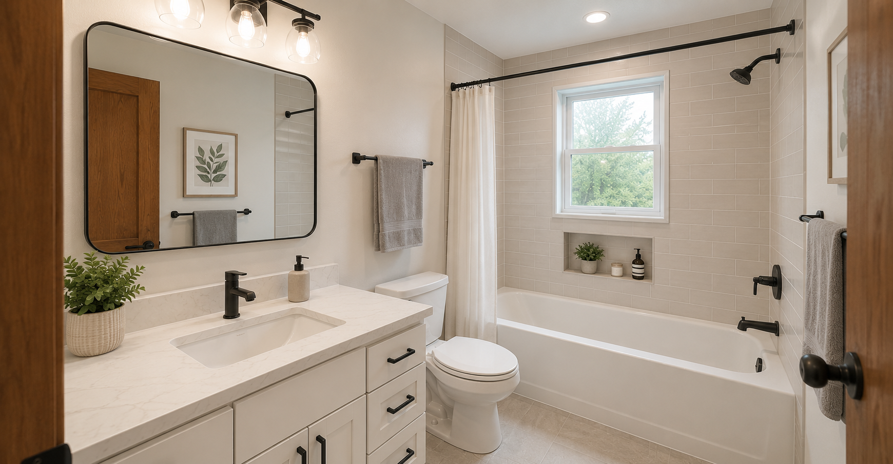 Luxury bathroom after renovation by TAM Living Dubai — freestanding tub and marble walls