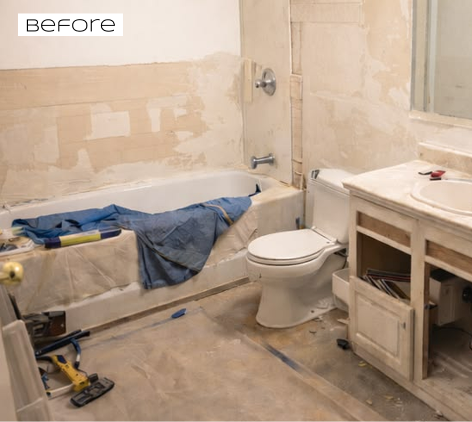 Bathroom before renovation in Dubai — outdated tub and tiles